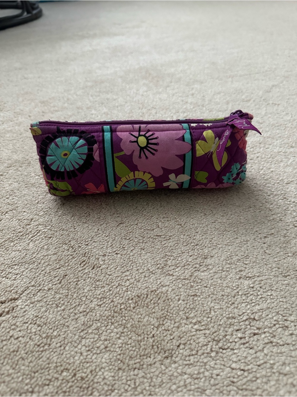 Vera Bradley Purple Floral Quilted Pencil Pouch
